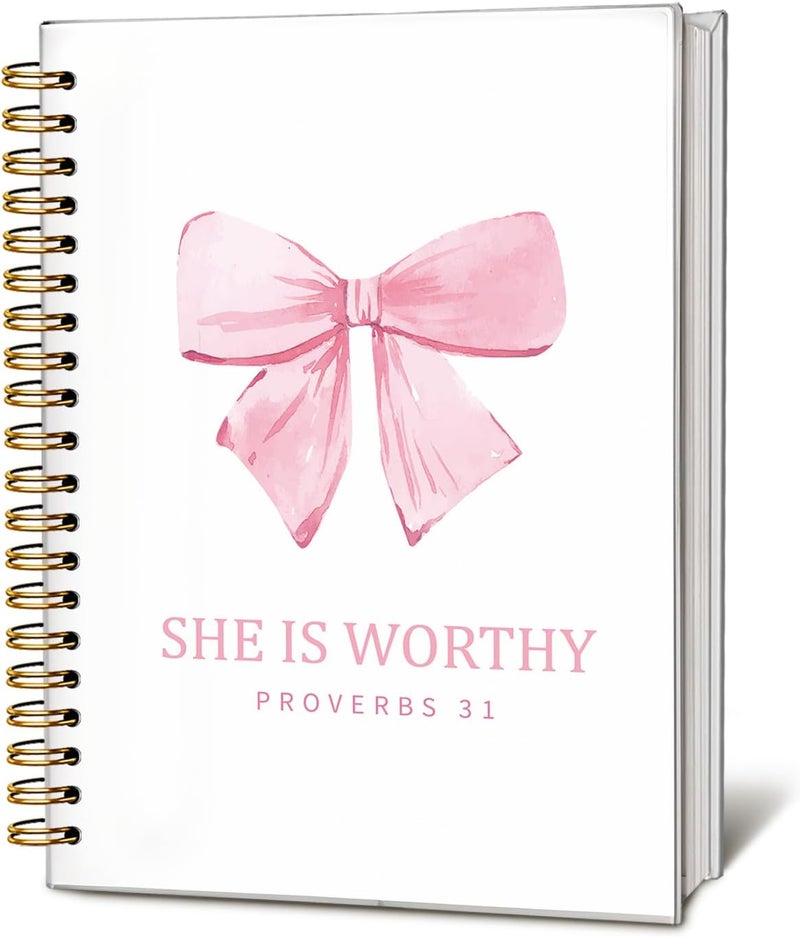 WLIANG Bible Journal Gifts for Women, Inspirational Christian Gifts for Women Girls, Scripture Prayer Journal, Cute Preppy Pink Bow Bible Study Spiral Notebook for Bible Notes 5.5 x 8.3 - Image 1